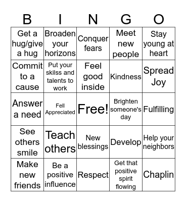 Reasons to be a People's Hospice Volunteer Bingo Card