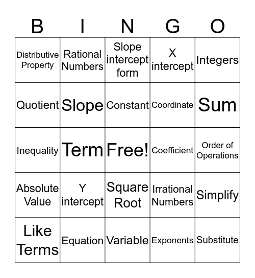Practice Math Bingo Card