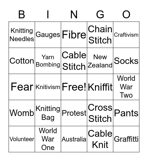 Knitting form a Feminine Pastime to a Political Subversion Bingo Card