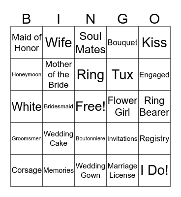 Wedding Bingo Card