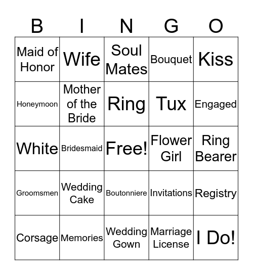 Wedding Bingo Card