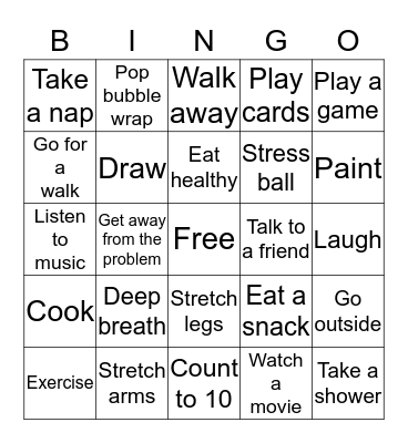 Coping Skills Bingo Card