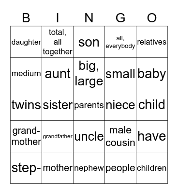 Family Bingo Card