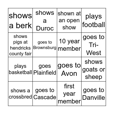 4-H bingo Card