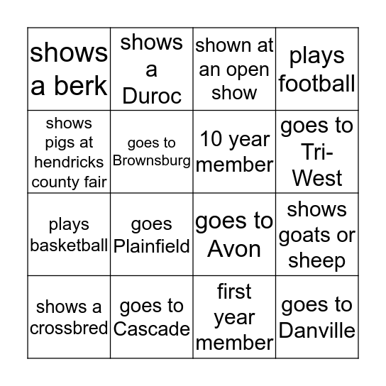 4-H bingo Card