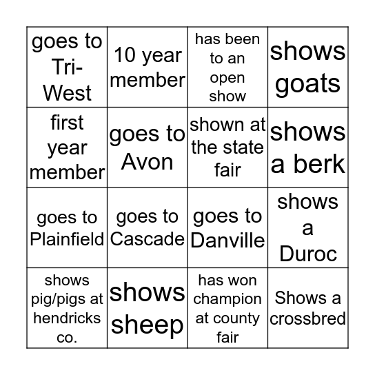 4-H BINGO!! Bingo Card