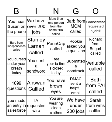 Tax Season Bingo Card