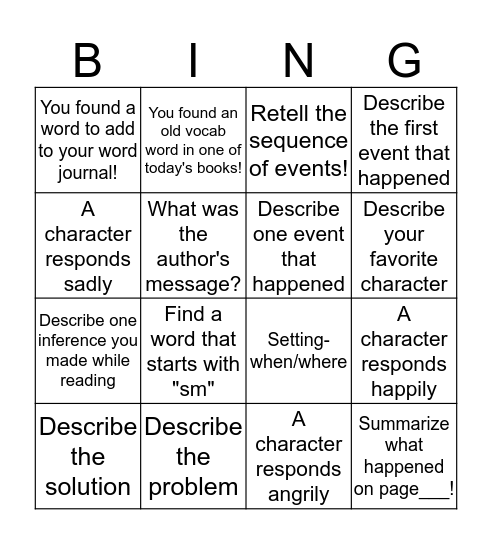 Comprehension Bingo! Lit Bingo Card