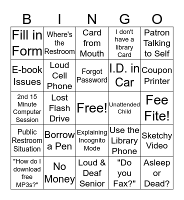 Computer Center Bingo Card