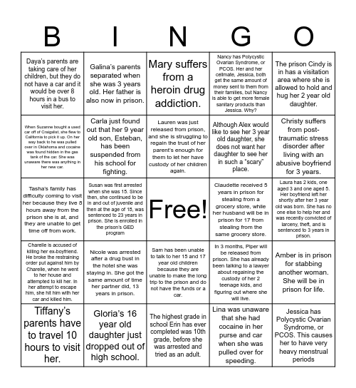 Women in Prison Bingo Card