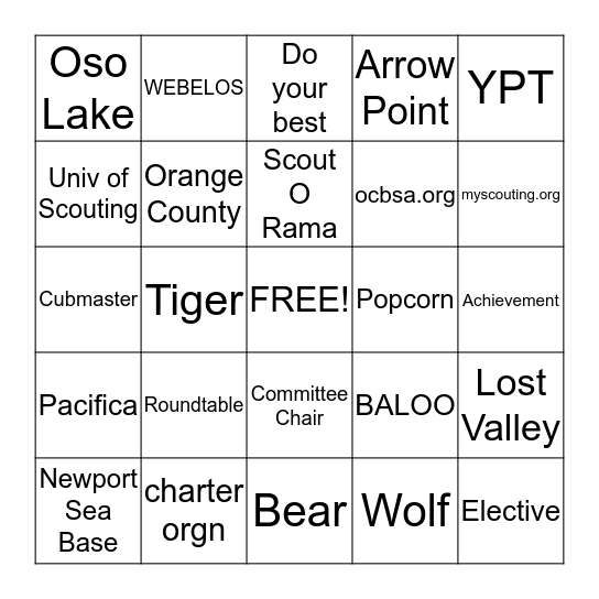 CUB SCOUT BINGO Card