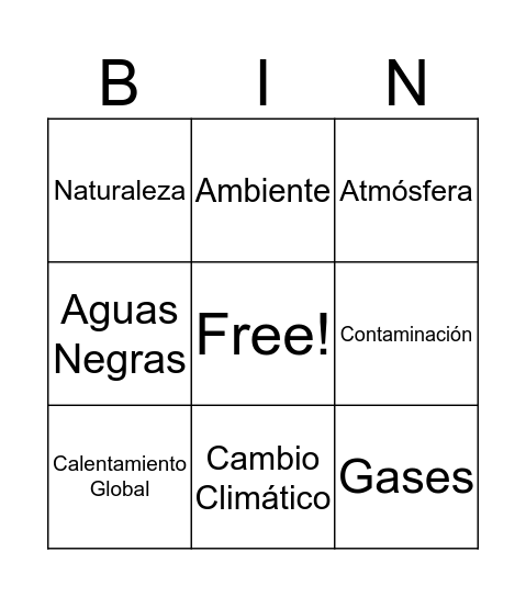 Lingo sobre naturaleza  Bingo Card