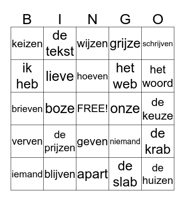 Woordenbingo Card