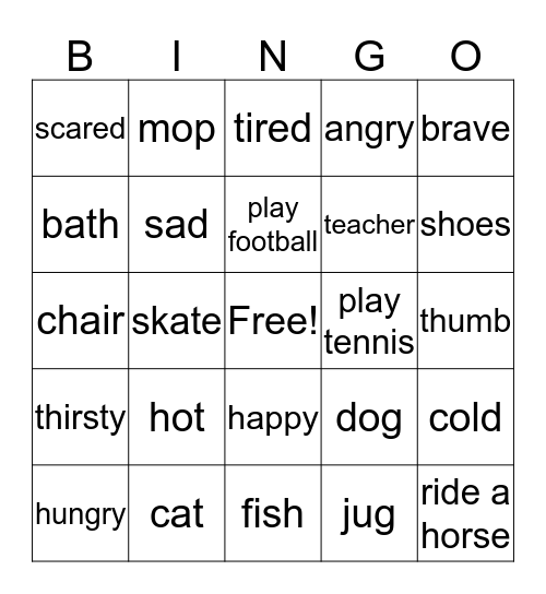 Charade Bingo Card