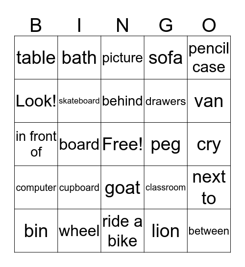 Objects,Emotions and Activities Bingo Card