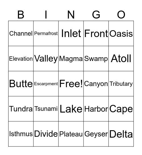 Geography Vocabulary II - extra Bingo Card