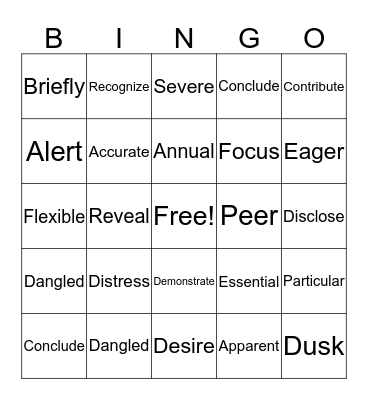 Vocabulary Bingo Card