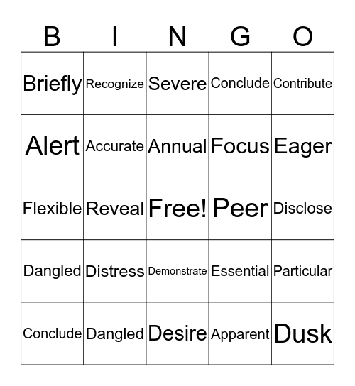 Vocabulary Bingo Card