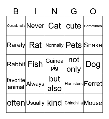 Middle school Bingo Card