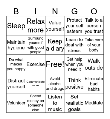 Mental Wellness Bingo Card