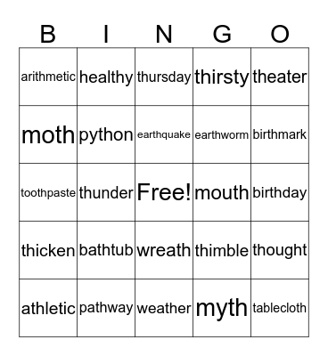 Th Vocabulary Bingo Card