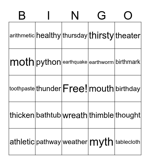 Th Vocabulary Bingo Card