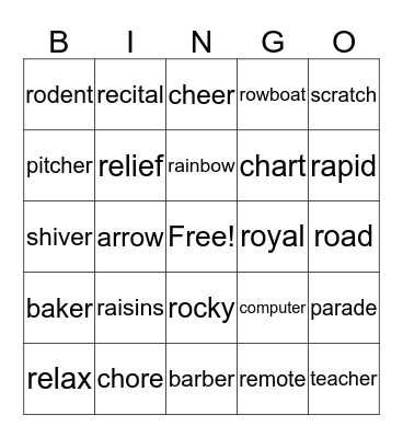 R Vocabulary Bingo Card