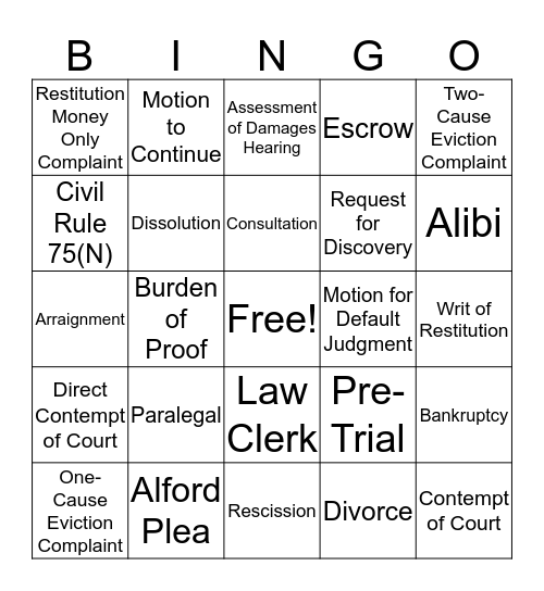 Legal Terms Bingo Card