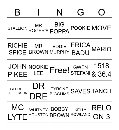 RELO on 3 Bingo Card