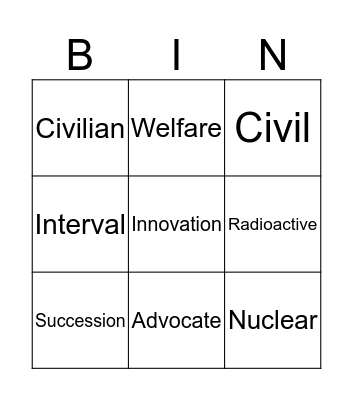 Vocabulary Bingo Card