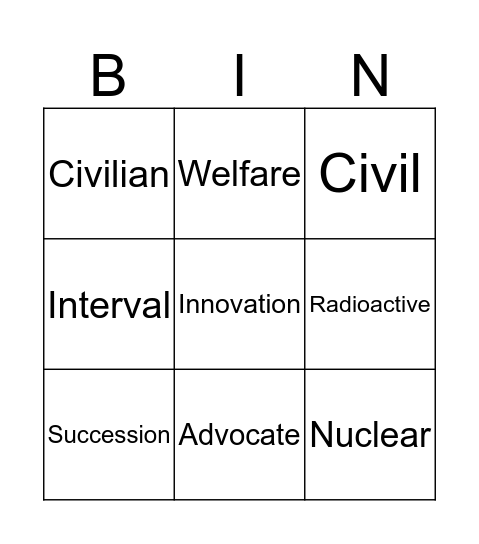 Vocabulary Bingo Card