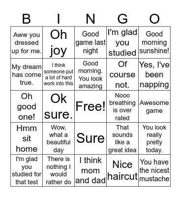 Sarcasm Bingo Card