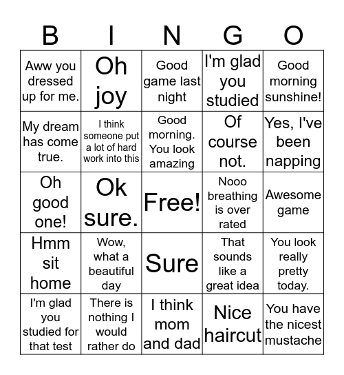Sarcasm Bingo Card