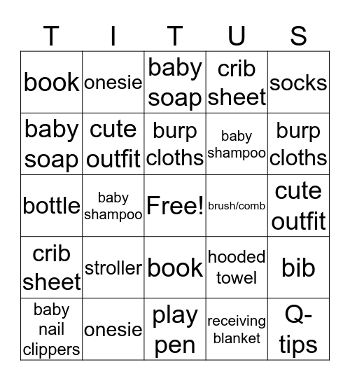 WELCOME BABY Bingo Card