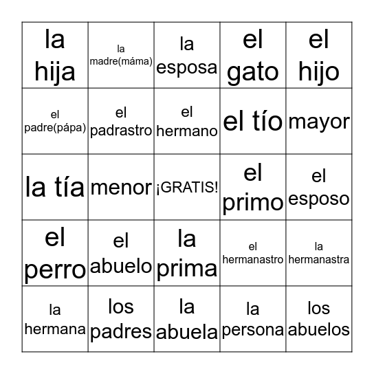 Familia Bingo Card