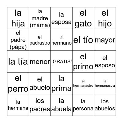 Familia Bingo Card