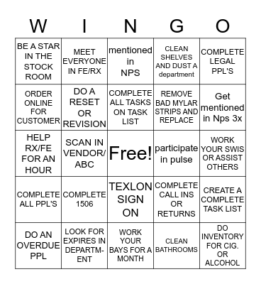 WALGREENS WIINGO Bingo Card