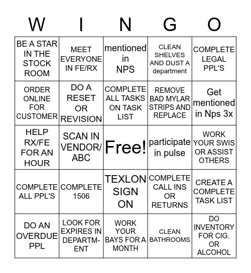 WALGREENS WIINGO Bingo Card