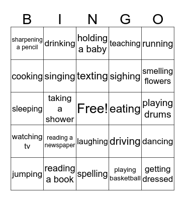 Present Continuous Bingo Card