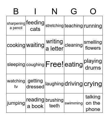 Present Continuous Bingo Card