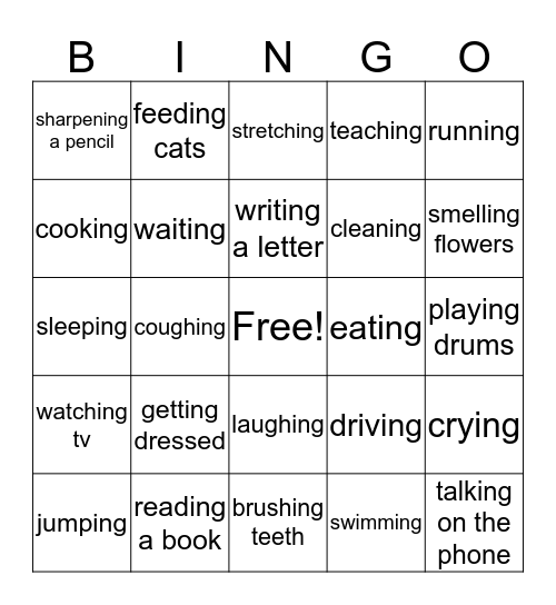 Present Continuous Bingo Card