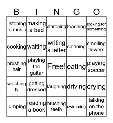 Present Continuous Bingo Card