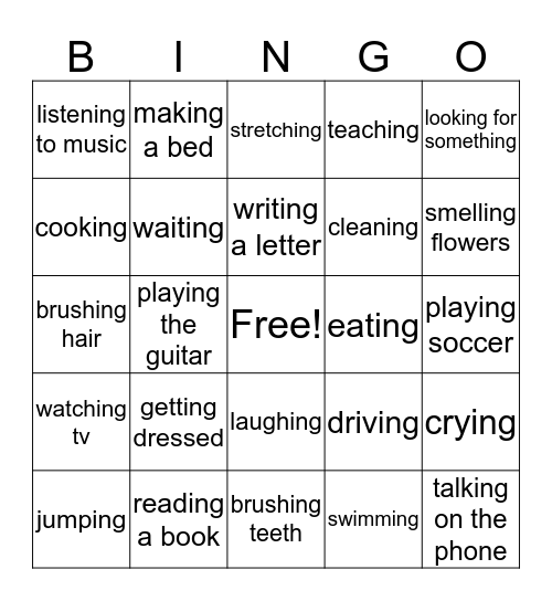 Present Continuous Bingo Card