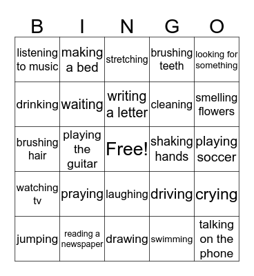 Present Continuous Bingo Card