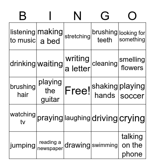 Present Continuous Bingo Card