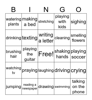 Present Continuous Bingo Card