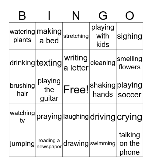 Present Continuous Bingo Card