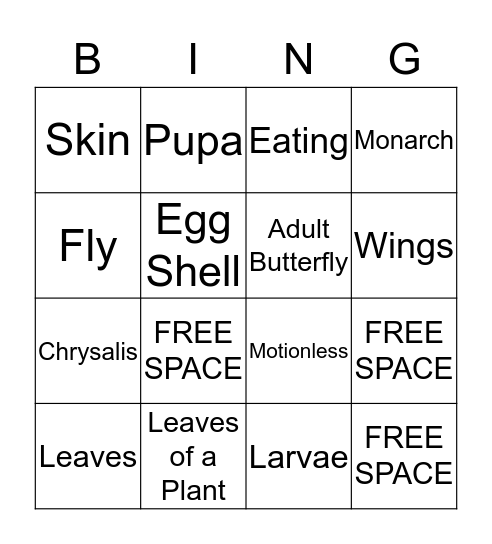 Butterfly Bingo Card