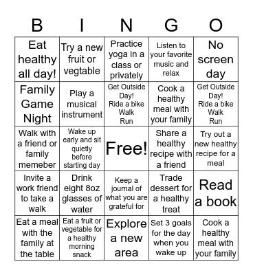Health and Fitness  Bingo Card