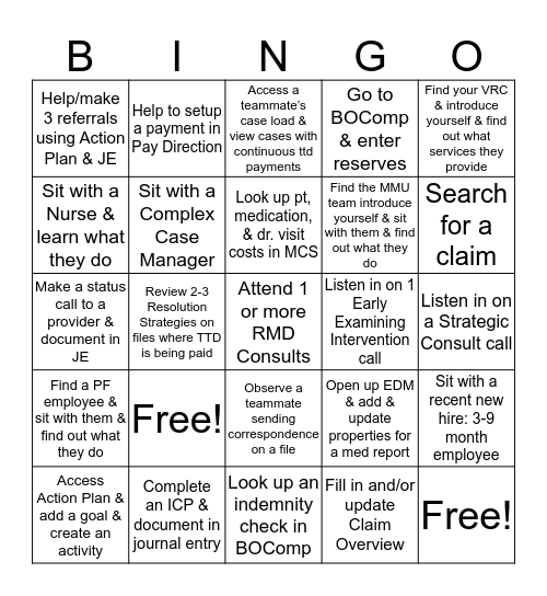 WC BINGO Card